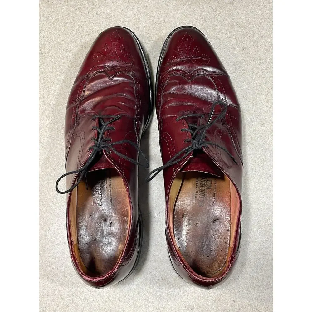 Allen Edmonds Kingswood Burgundy Wingtip Oxford Dress Shoes Men 10.5 B- Preppy